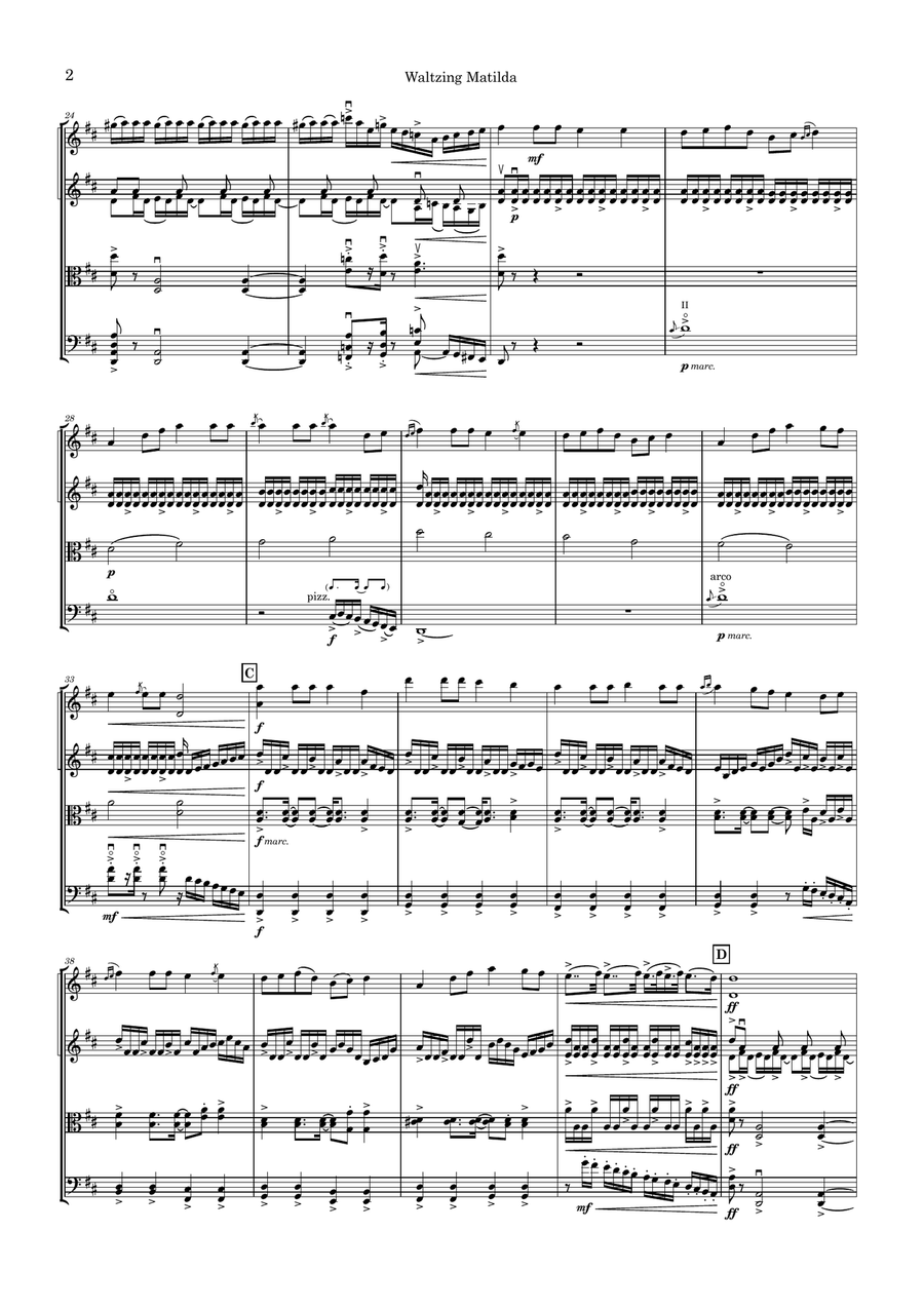 Waltzing Matilda String Quartet scores gallery preview page 2