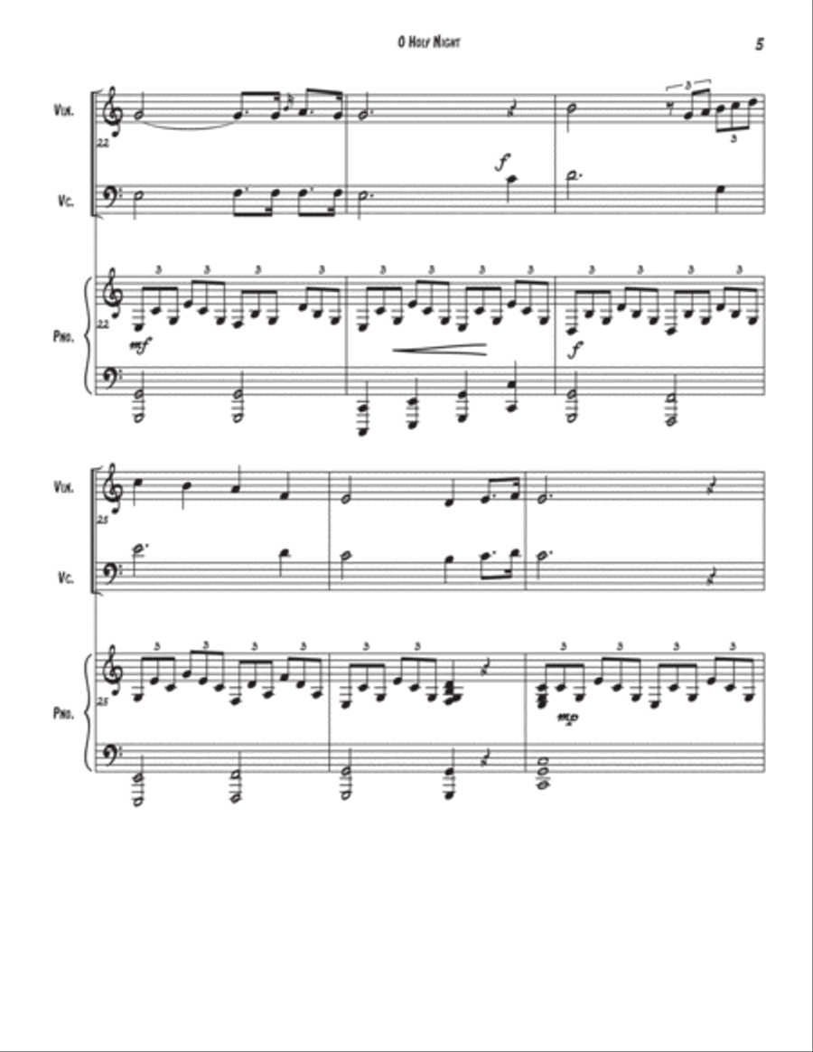O Holy Night for Trio (Violin, Cello, and Piano) Parts Included, Digital Download Piano Trio scores gallery preview page 5