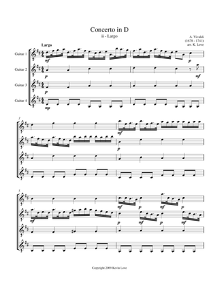 Concerto in D - ii - Largo (Guitar Quartet) - Score and Parts