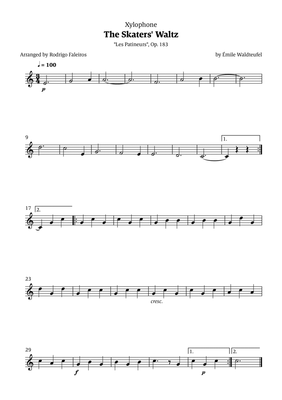 The Skaters Waltz (for beginners) Percussion scores gallery preview page 1