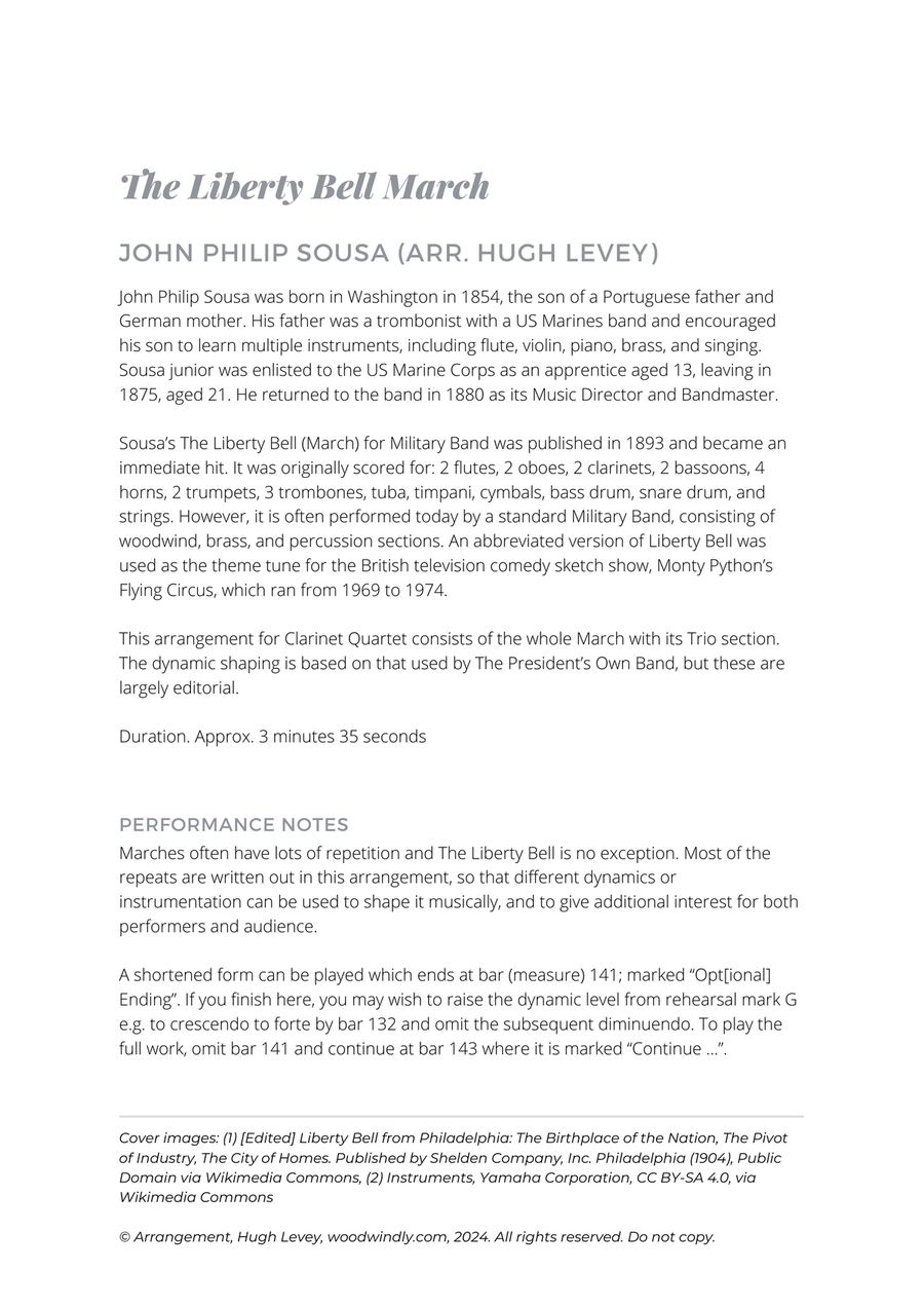The Liberty Bell arranged for Clarinet Quartet Clarinet Quartet scores gallery preview page 2