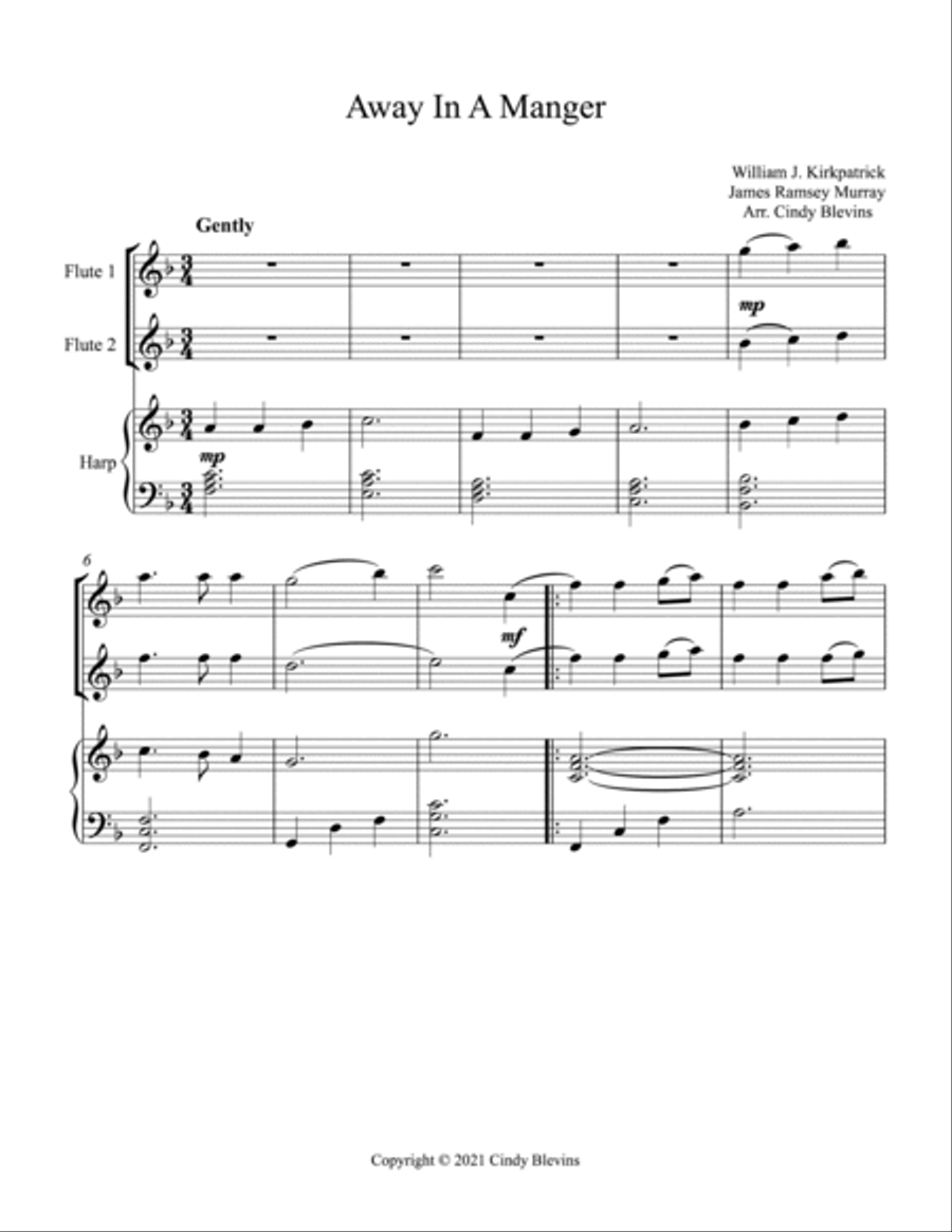 Away In A Manger, Two Flutes and Harp Flute Duet scores gallery preview page 2