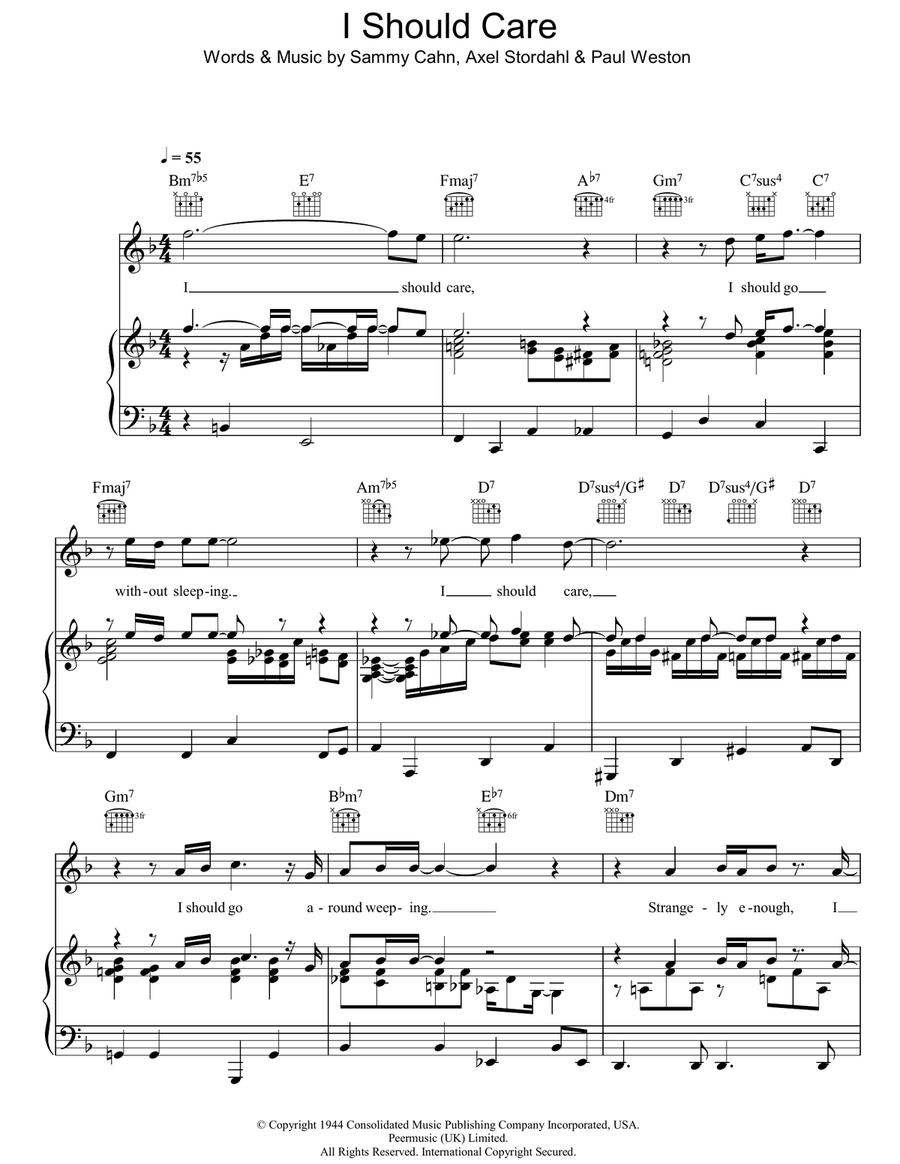 I Should Care Piano, Vocal, Guitar scores gallery preview page 1