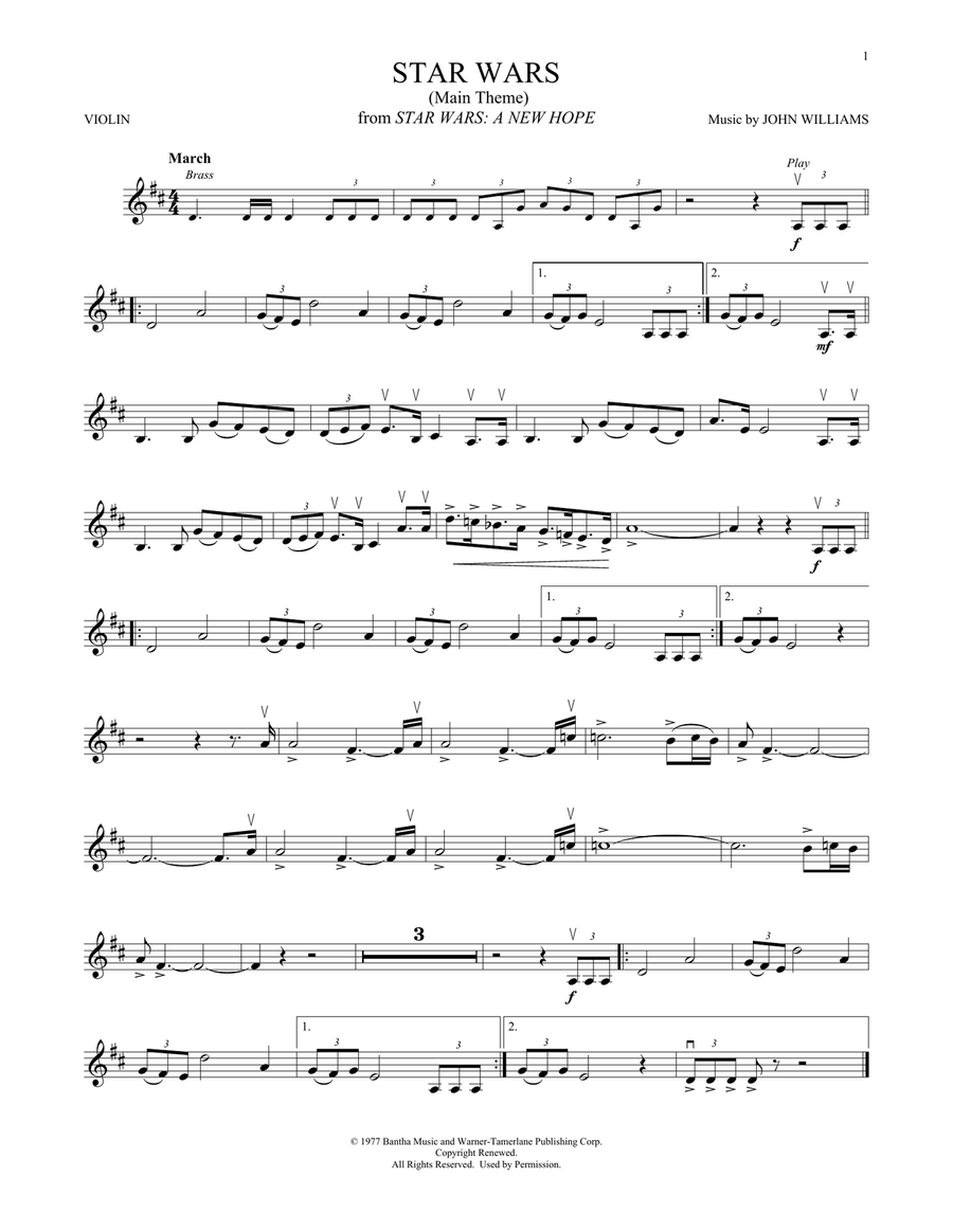 Star Wars (Main Theme) Violin Solo scores gallery preview page 1