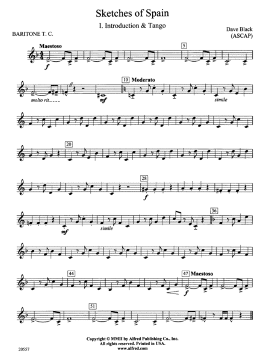 Sketches of Spain: Baritone T.C. Concert Band scores gallery preview page 1