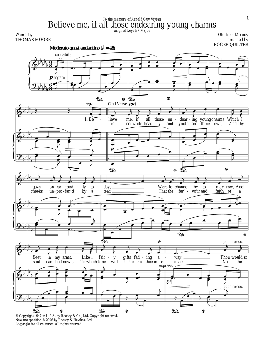 Believe Me, If All Those Endearing Young Charms Piano, Vocal scores gallery preview page 1