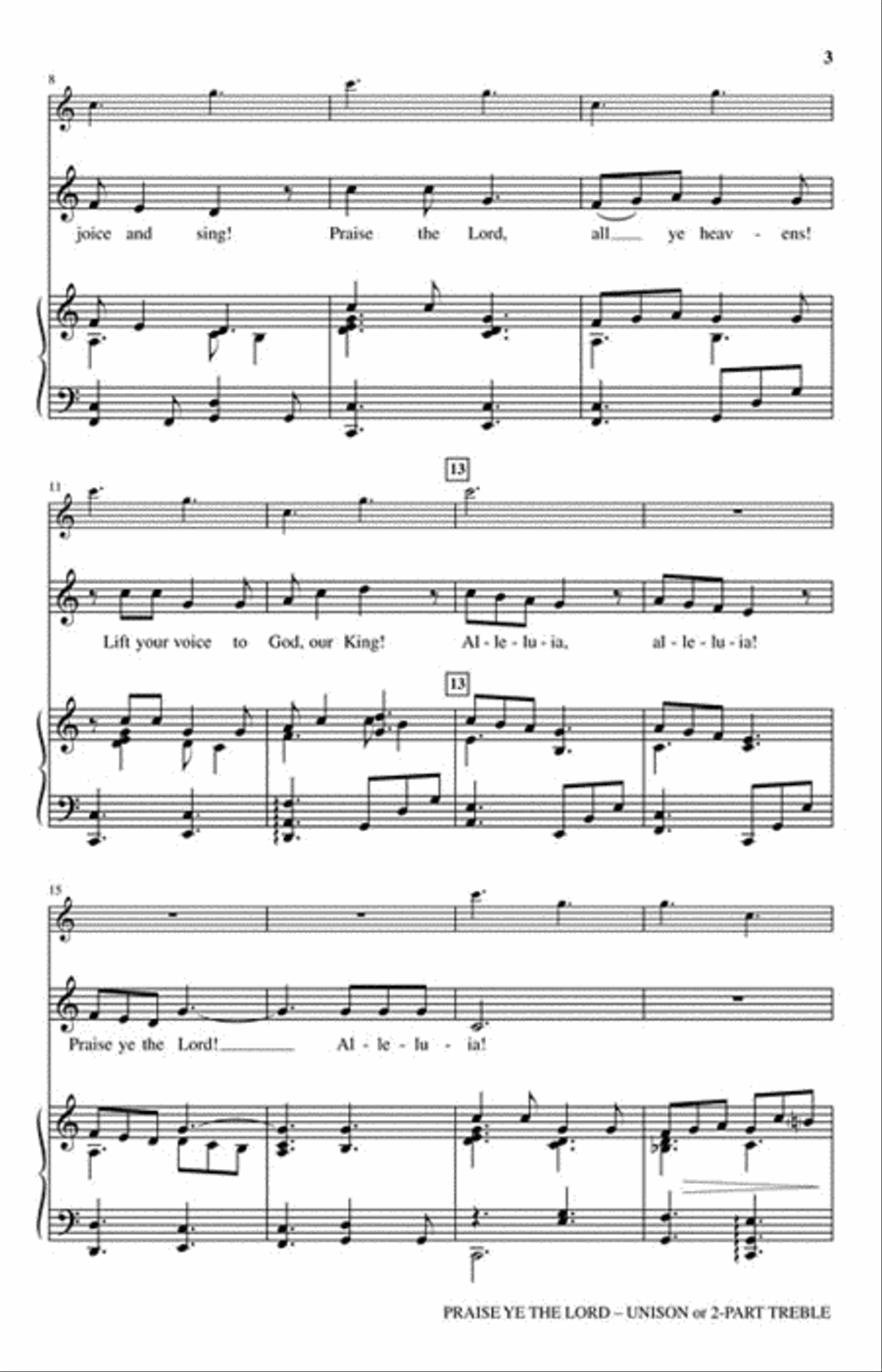 Praise Ye the Lord Praise Ye the Lord Unison Choir scores gallery preview page 3