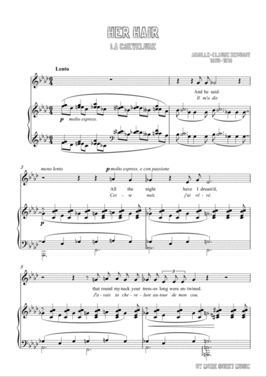 Debussy-Her Hair in A flat Major,for voice and piano Voice Solo scores gallery preview page 3
