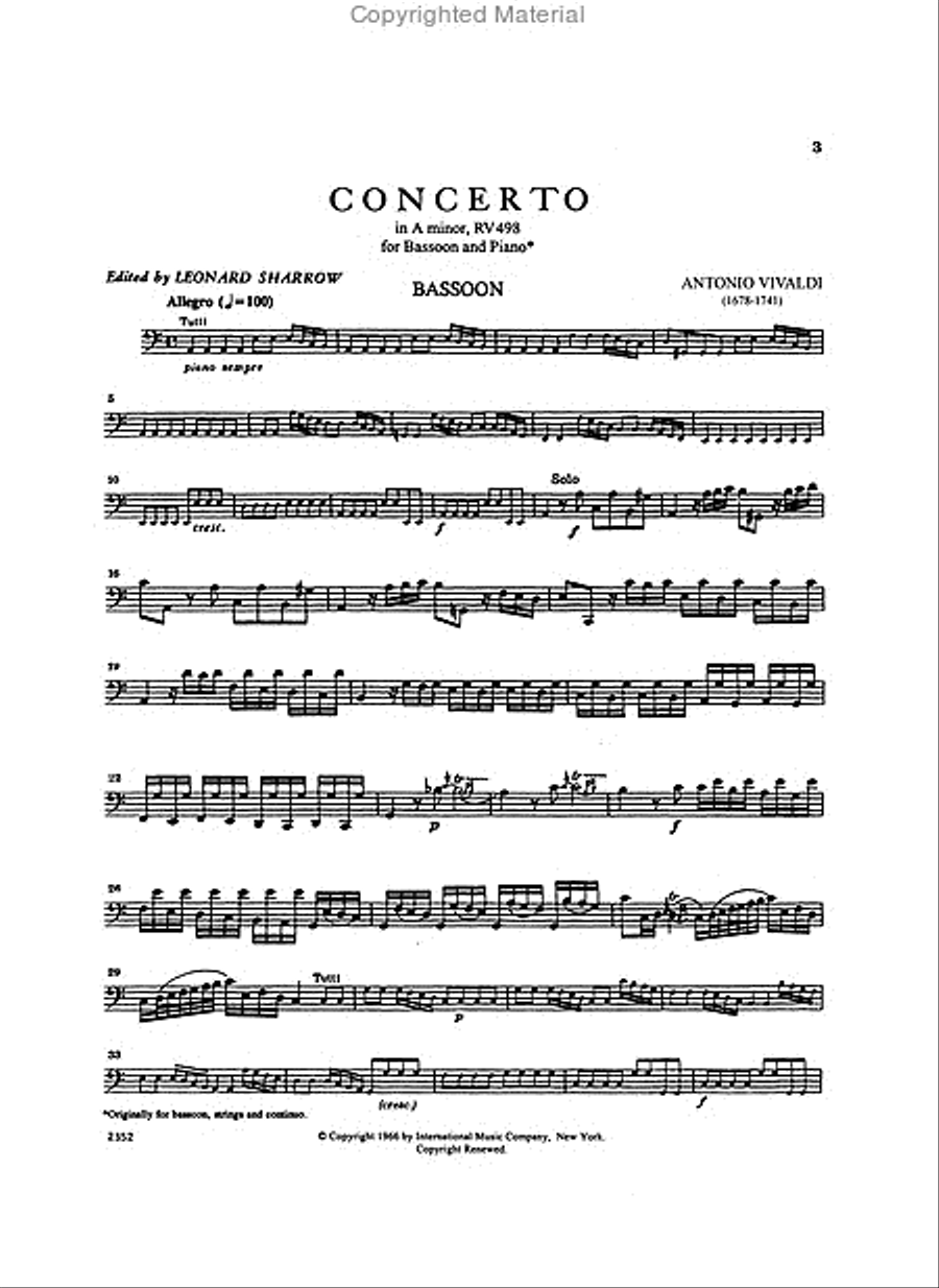Concerto In A Minor, Rv 498 Bassoon Solo scores gallery preview page 2