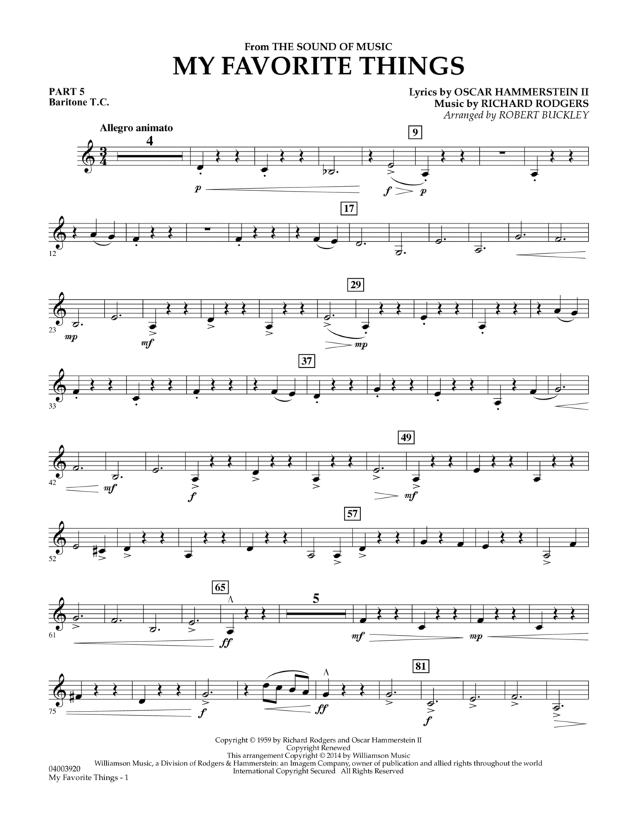 My Favorite Things (from The Sound of Music) - Pt.5 - Baritone T.C. Concert Band scores gallery preview page 1