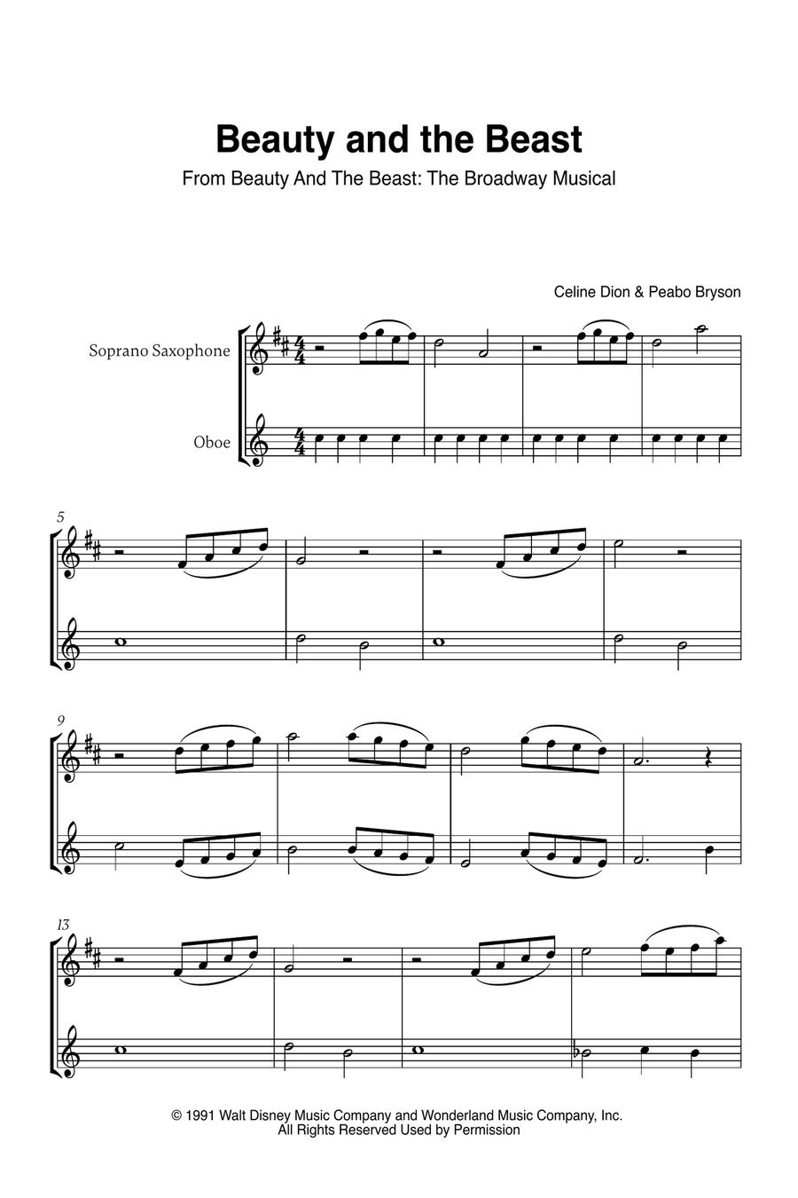 Beauty And The Beast Beauty And The Beast Woodwind Duet scores gallery preview page 1