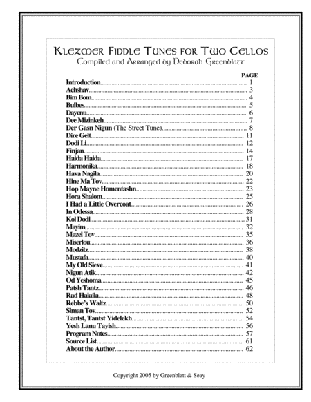 Klezmer Fiddle Tunes for Two Cellos