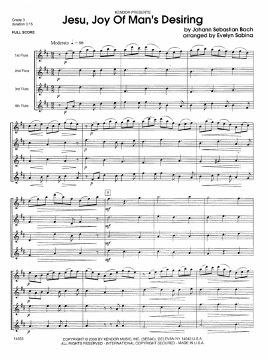 Jesu, Joy Of Man's Desiring Flute Quartet scores gallery preview page 2