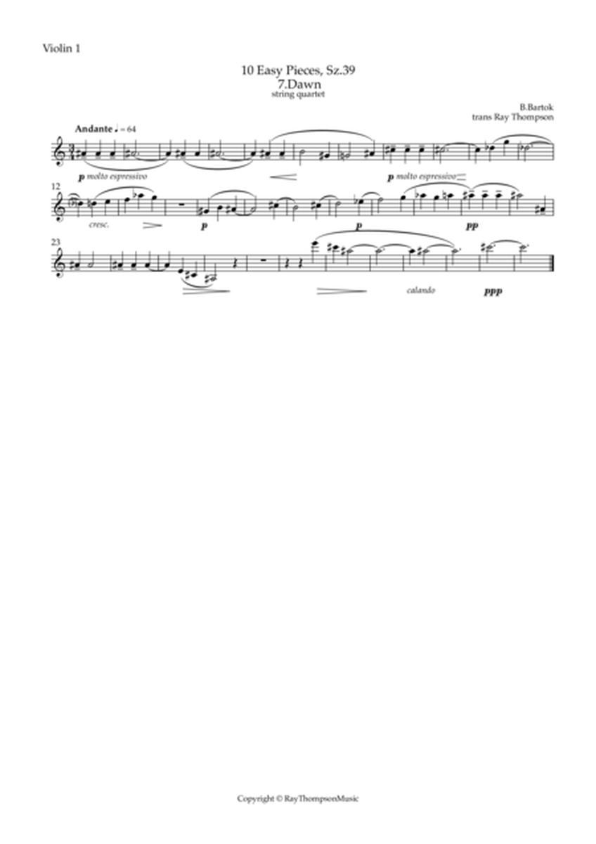 Bartók: 10 Easy Pieces , Sz.39 7.Dawn - string quartet image number null