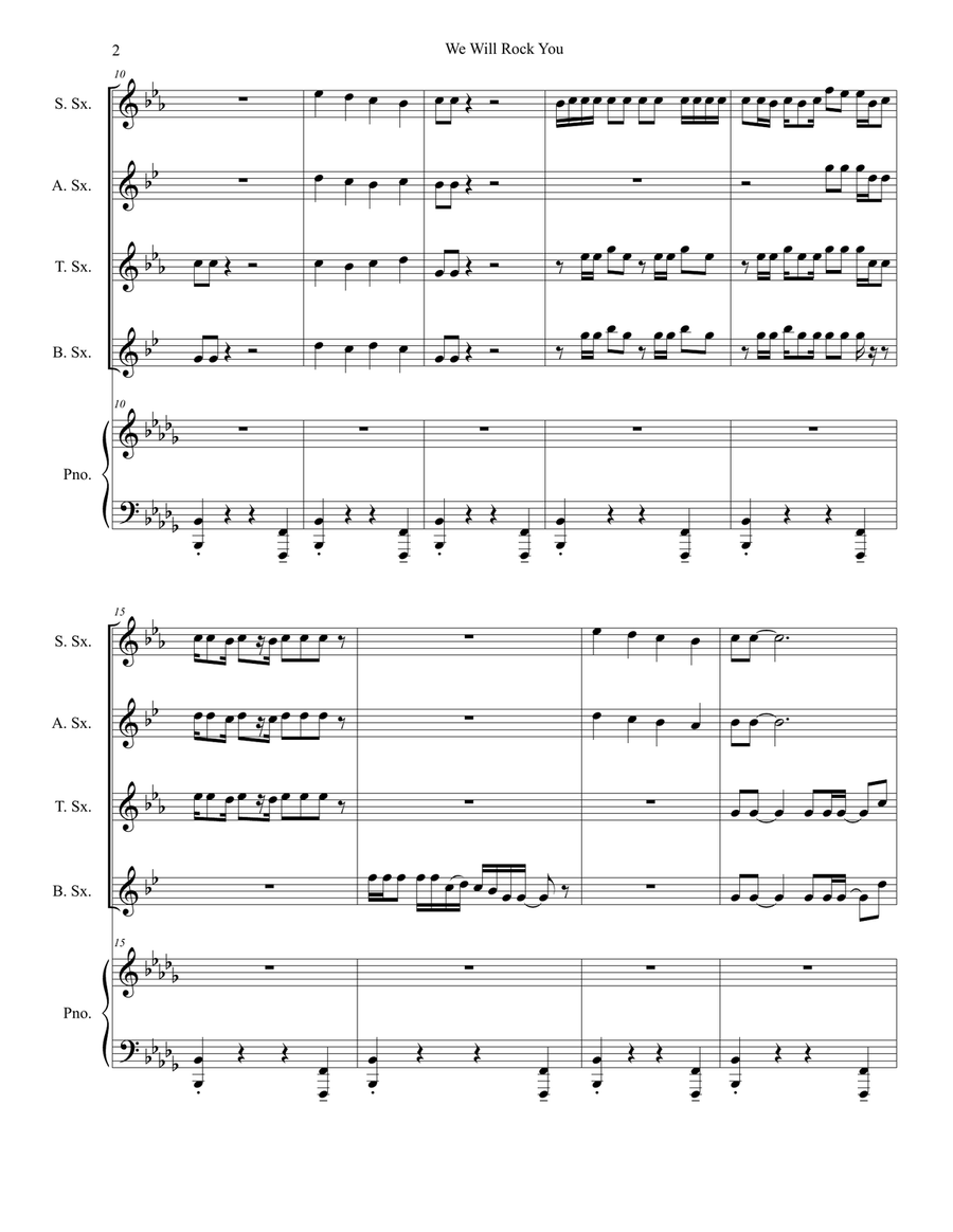 We Will Rock You Saxophone Quartet scores gallery preview page 2