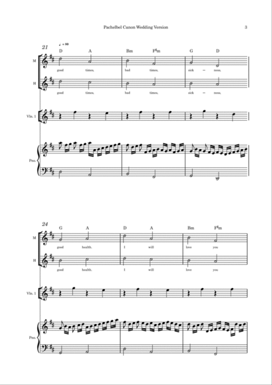 Pachelbel Canon Wedding Version duet violin and piano Alto Voice scores gallery preview page 3
