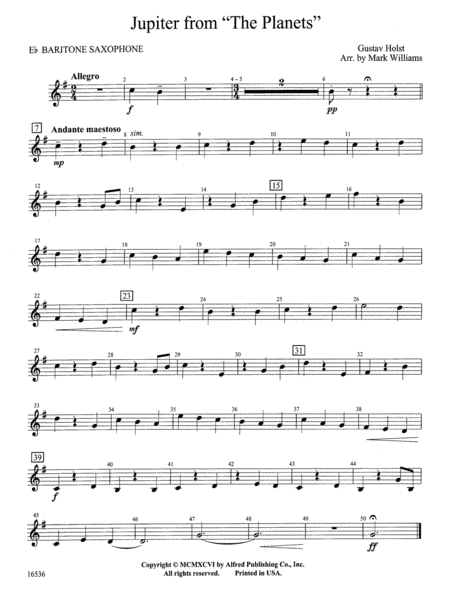 Jupiter from "The Planets": E-flat Baritone Saxophone