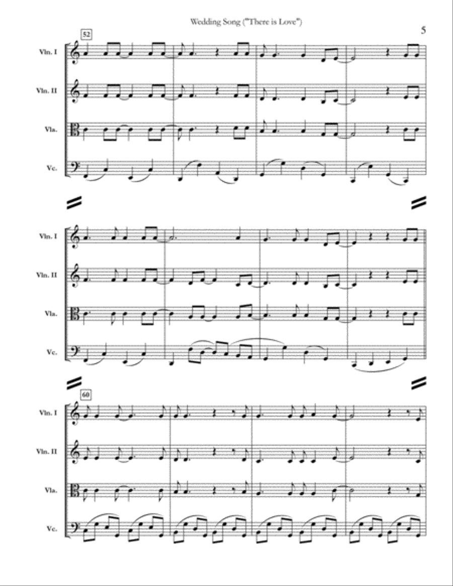 Wedding Song (There Is Love) String Quartet scores gallery preview page 5