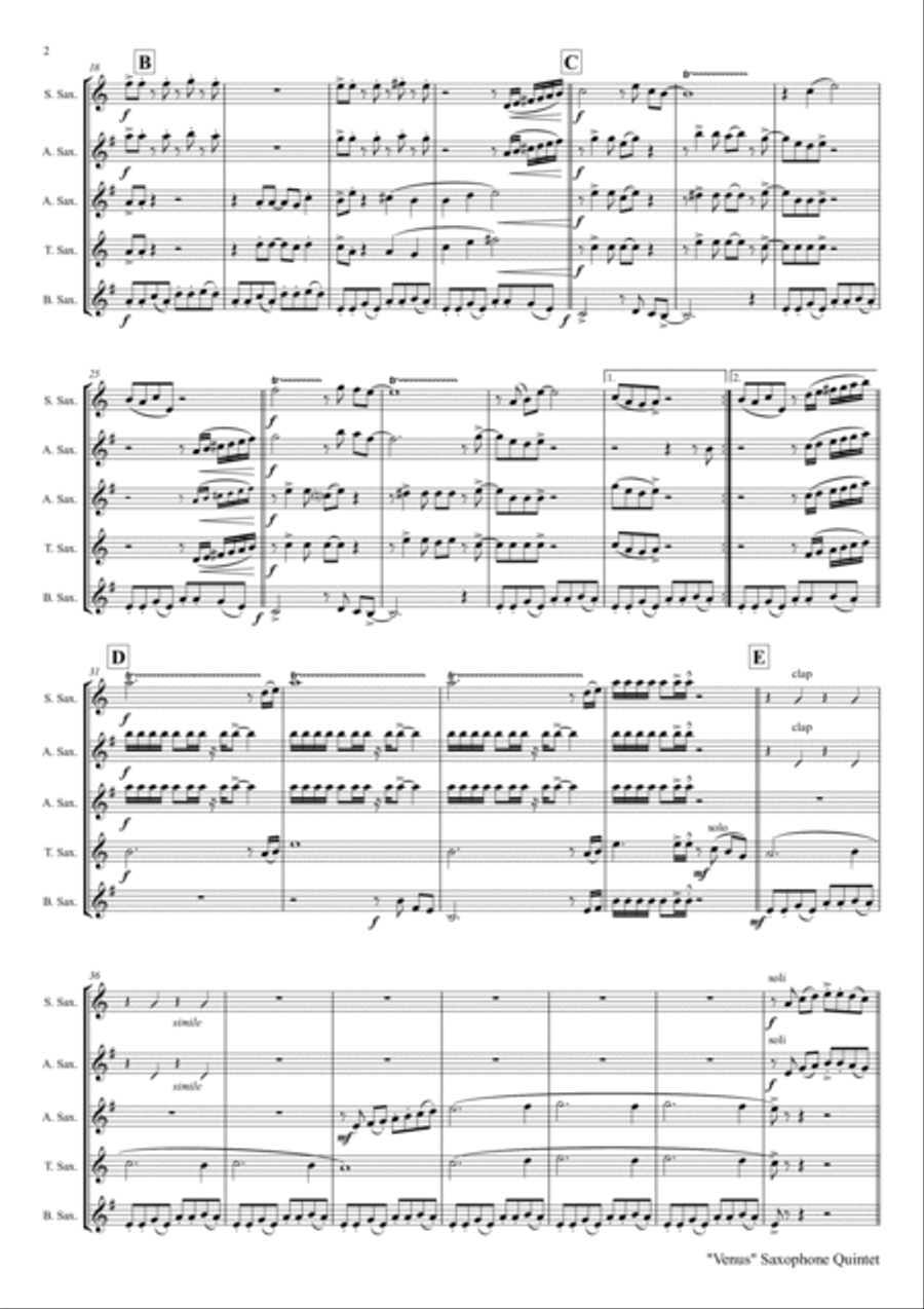 Venus Saxophone Quintet scores gallery preview page 3
