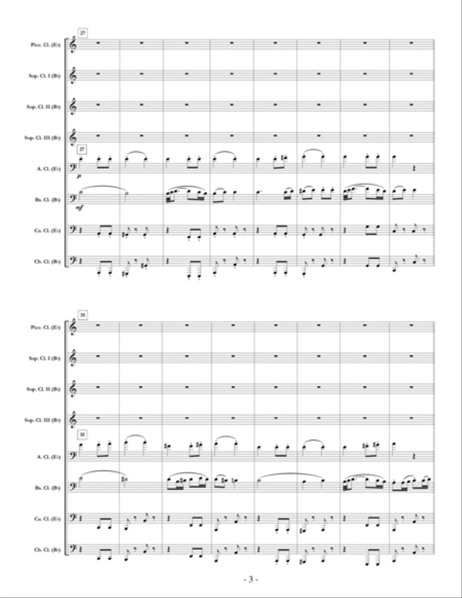 Symphony #7, Movement II [Beethoven] for clarinet choir (full score & set of parts) Clarinet Choir scores gallery preview page 3