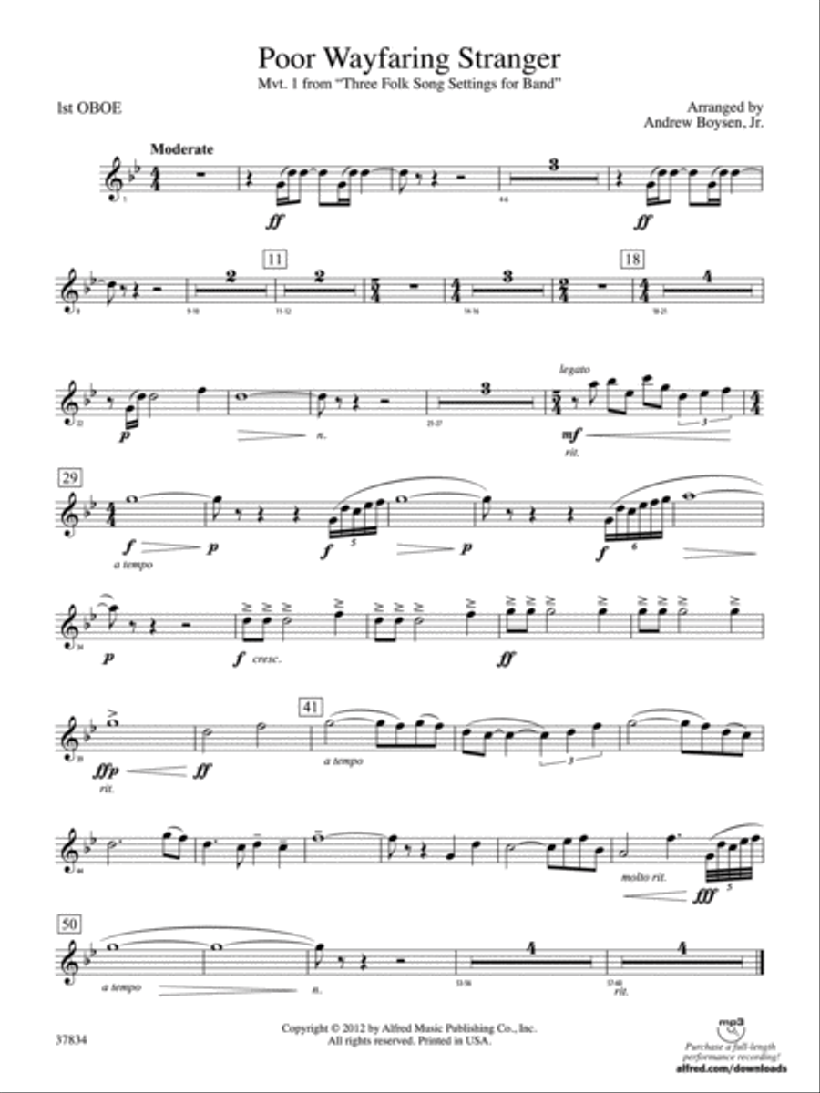 Poor Wayfaring Stranger: Oboe Concert Band scores gallery preview page 1