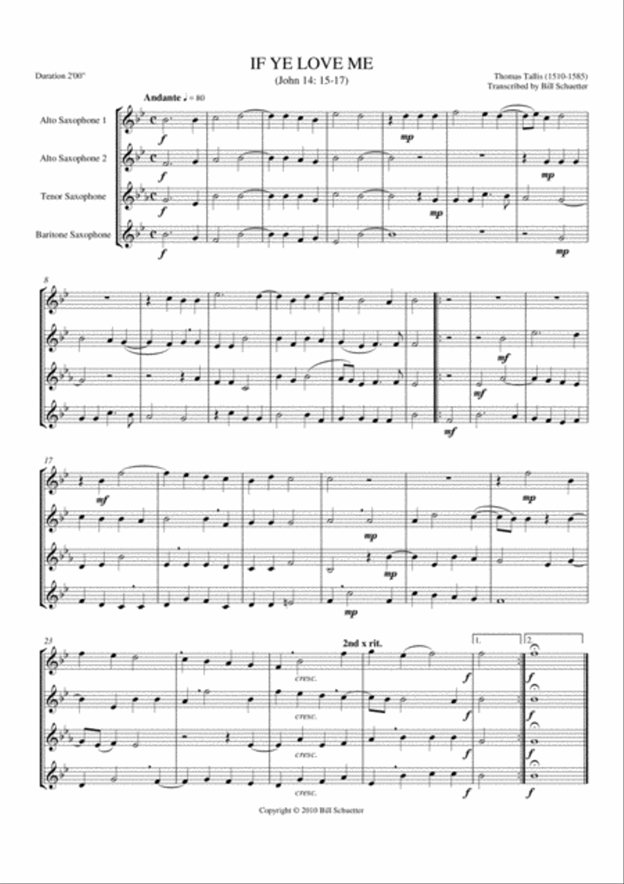 If Ye Love Me Saxophone Quartet scores gallery preview page 1