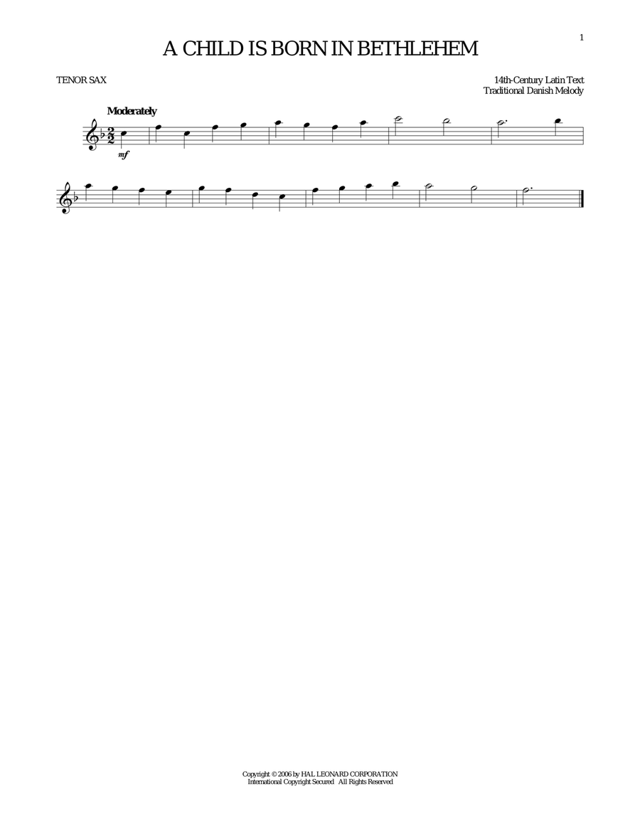 A Child Is Born In Bethlehem Tenor Saxophone scores gallery preview page 1