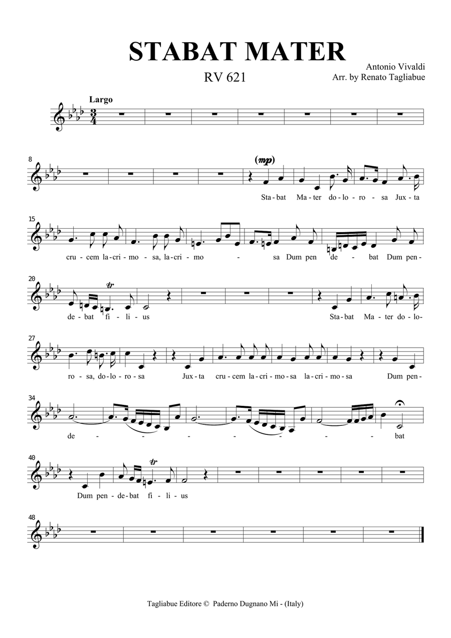 STABAT MATER (1) - (From Stabat Mater- RV 621) - For Solo, 2 Violins and Organ - With parts Low Voice scores gallery preview page 6