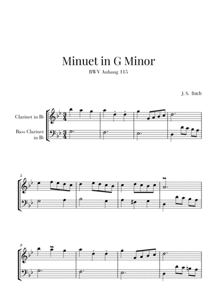 Bach - Minuet in G Minor (BWV Anhang 115) for Clarinet and Bass Clarinet image number null