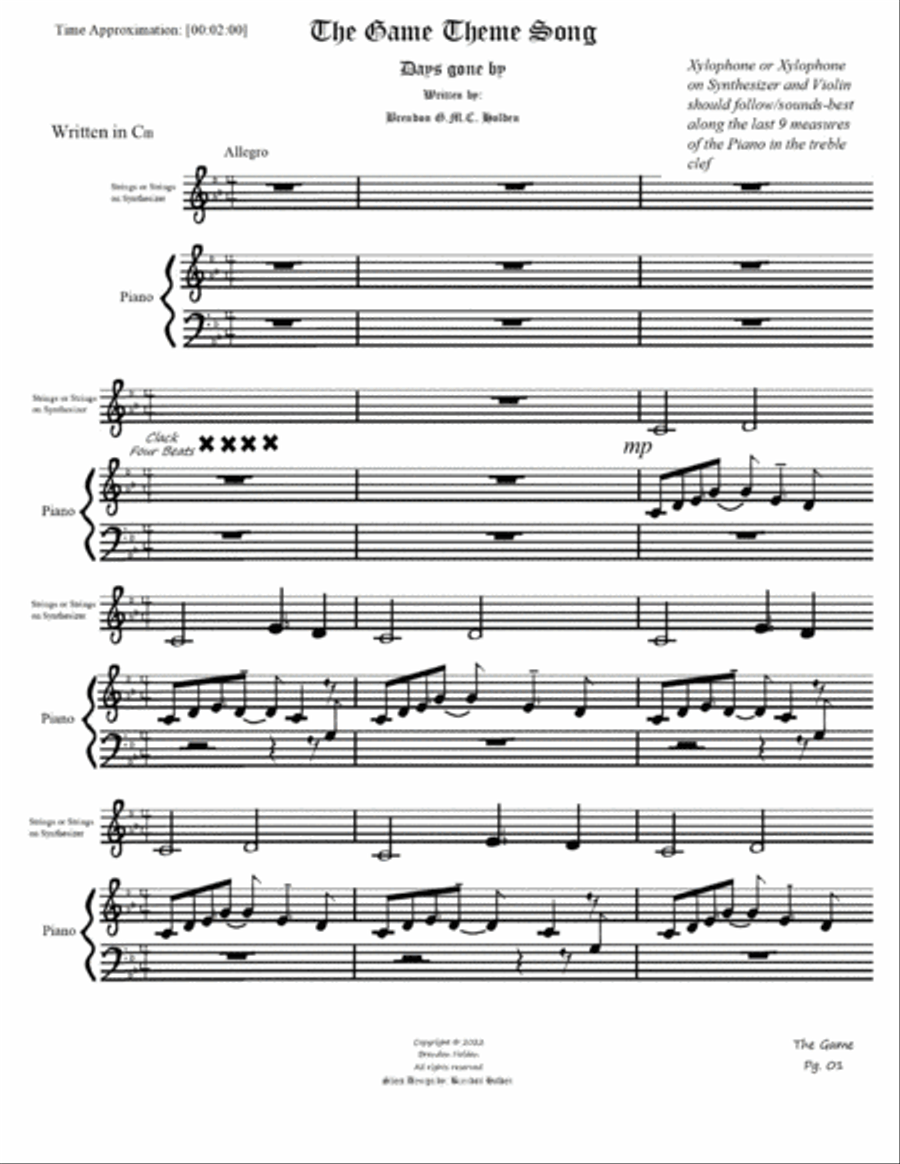The Game Theme Song: days gone by Piano scores gallery preview page 3