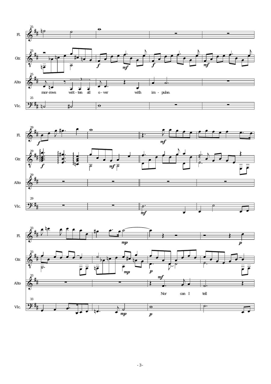 Letter to Lydia for alto voice, flute, cello and guitar (or just alto and guitar) Small Ensemble scores gallery preview page 3