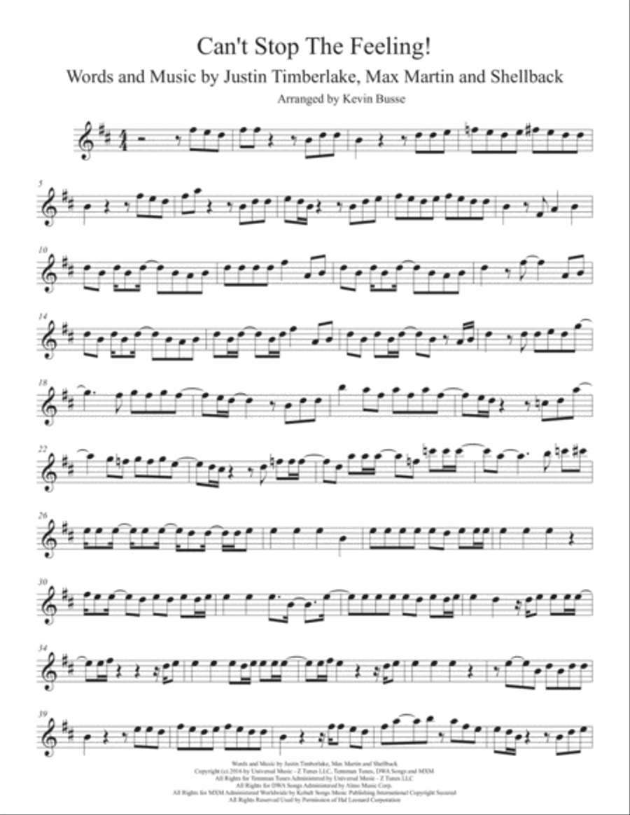 Can't Stop The Feeling from TROLLS Baritone Saxophone scores gallery preview page 1