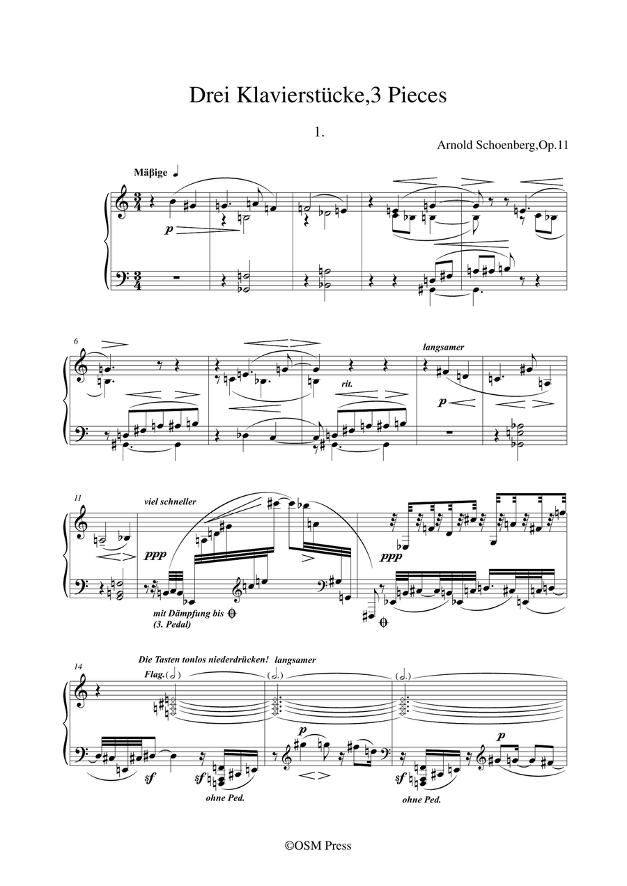 Schoenberg-Drei Klavierstücke,3 Pieces,Op.11,for Piano Piano Solo scores gallery preview page 3
