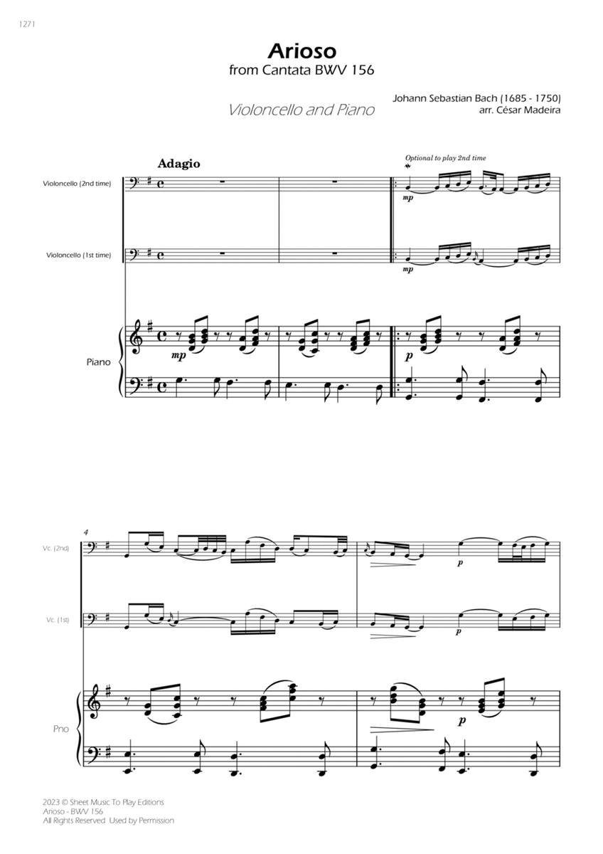 Arioso (BWV 156) - Cello and Piano (Full Score) image number null
