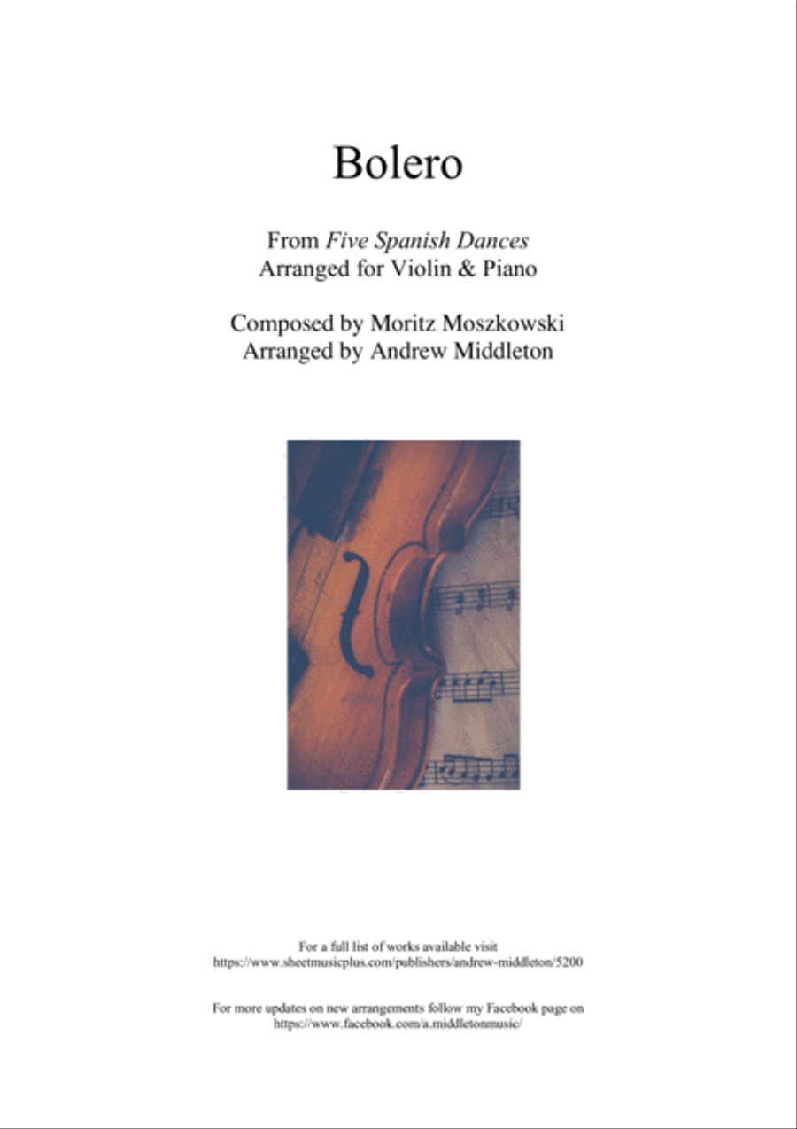 Bolero from Five Spanish Dances arranged for Violin and Piano Violin Solo scores gallery preview page 1