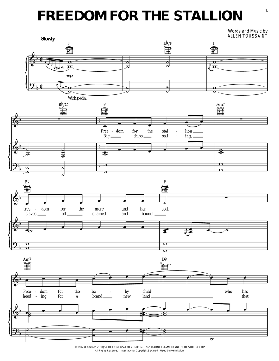 Freedom For The Stallion Freedom For The Stallion Piano, Vocal, Guitar scores gallery preview page 1