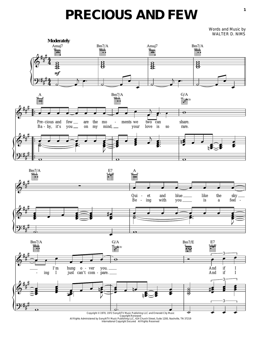 Precious And Few Piano, Vocal, Guitar scores gallery preview page 1