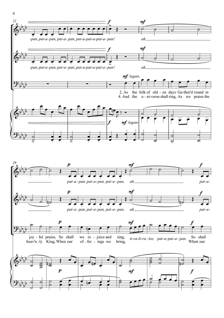 Patapan (traditional carol arranged for SABar and piano) 3-Part scores gallery preview page 4
