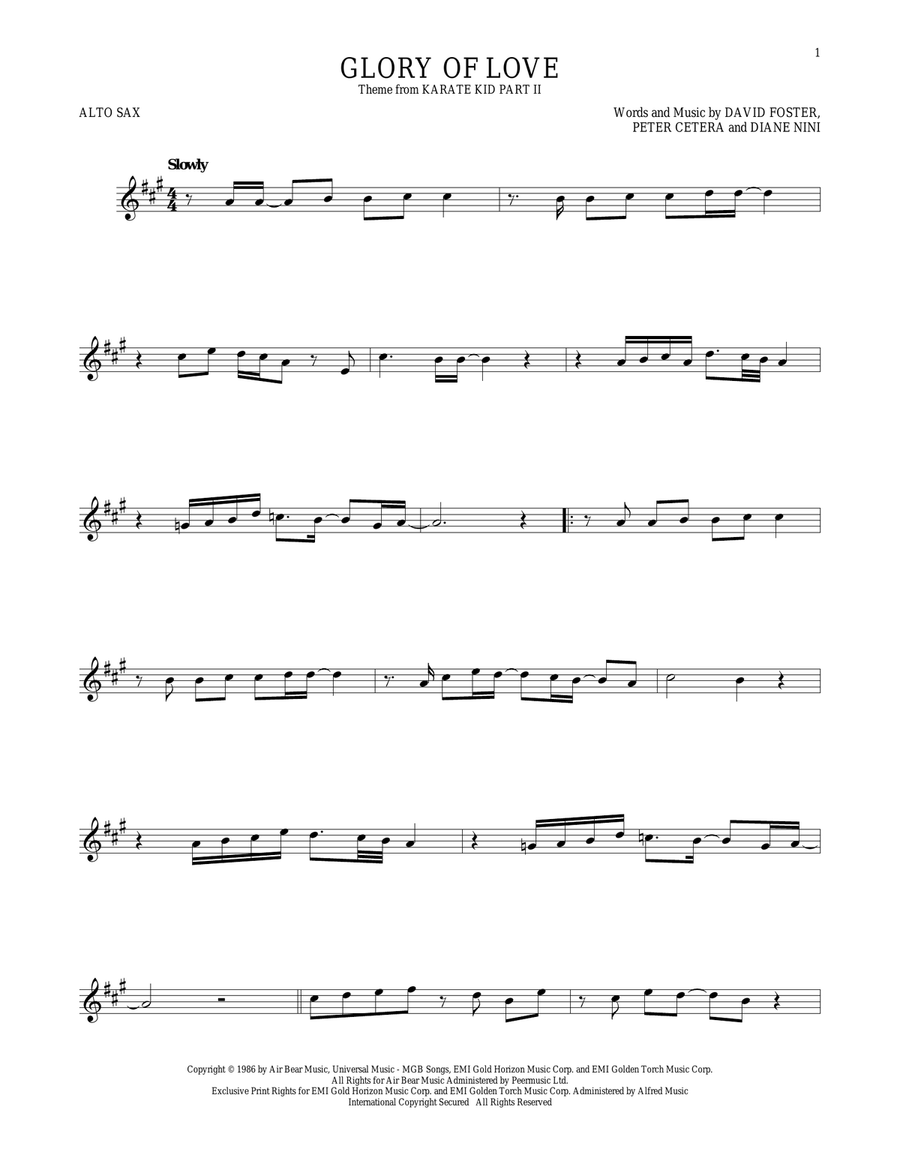 Glory Of Love Alto Saxophone scores gallery preview page 1