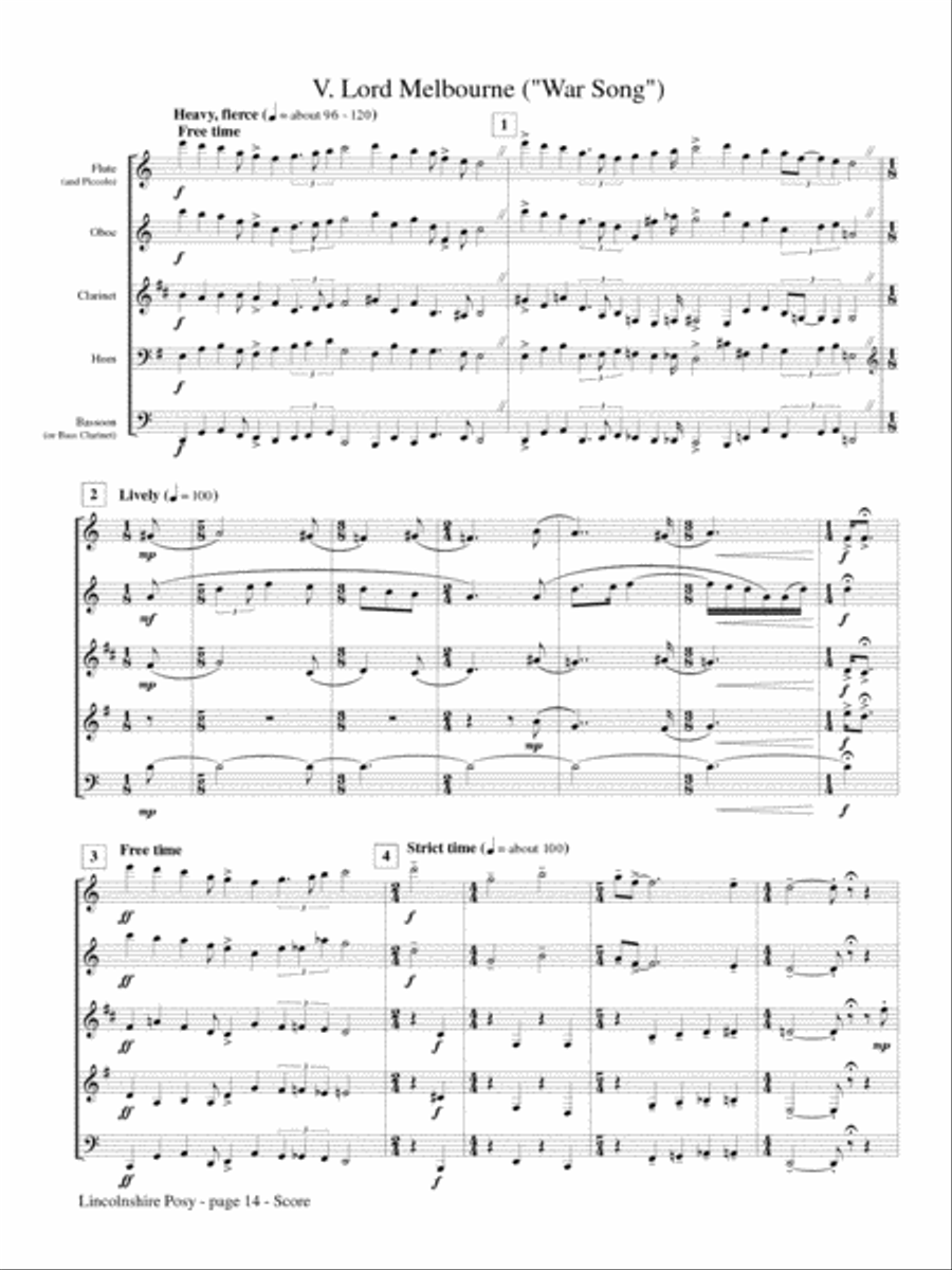 Lincolnshire Posy (Wind Quintet) Woodwind Quintet scores gallery preview page 3