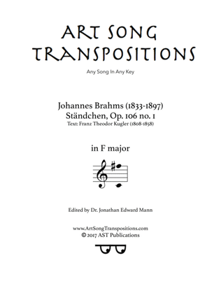 Book cover for BRAHMS: Ständchen, Op. 106 no. 1 (transposed to F major)