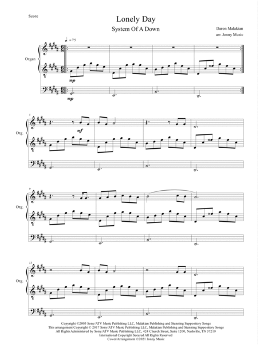 Lonely Day Organ Solo scores gallery preview page 2