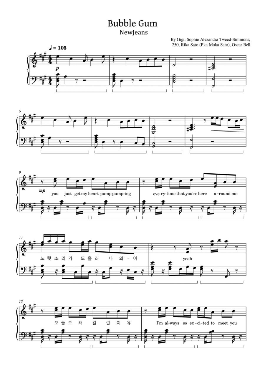 Bubble Gum Bubble Gum Piano Solo scores gallery preview page 1
