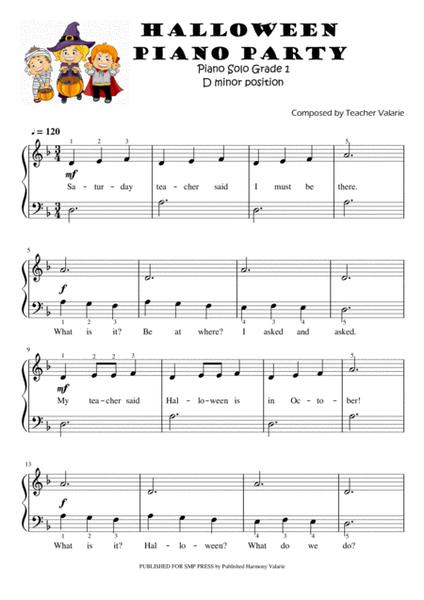 Halloween Piano Party (Piano Solo for Grade 1) 5-finger position on D image number null