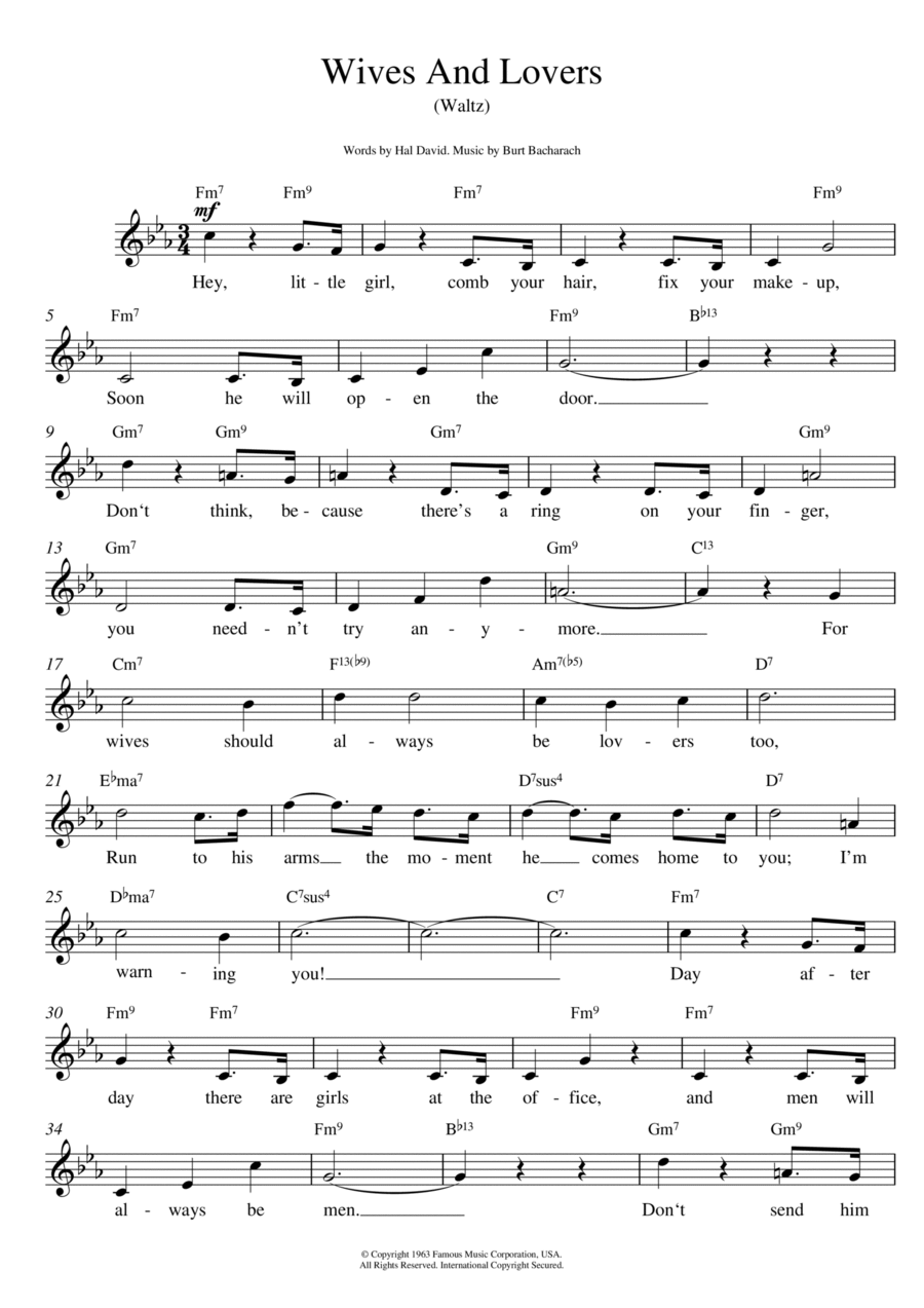 Wives And Lovers (Hey, Little Girl) Piano scores gallery preview page 1