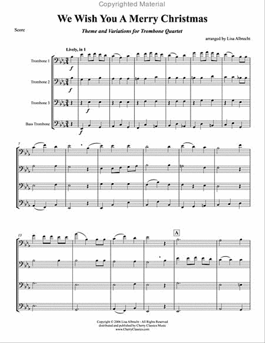 We Wish You A Merry Christmas Trombone Quartet scores gallery preview page 2