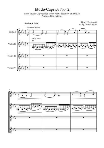 Etude-Caprice No. 2 (From Etudes-Caprices for Violin with a 2nd Violin Op.18) - arr for 4 violins image number null