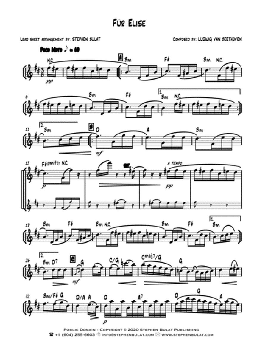 Für Elise (Beethoven) - Lead sheet (key of Bm)