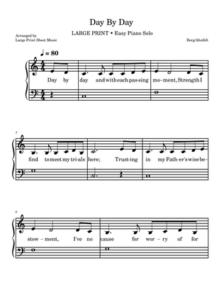 Day By Day Hymn • LARGE PRINT • Easy Piano