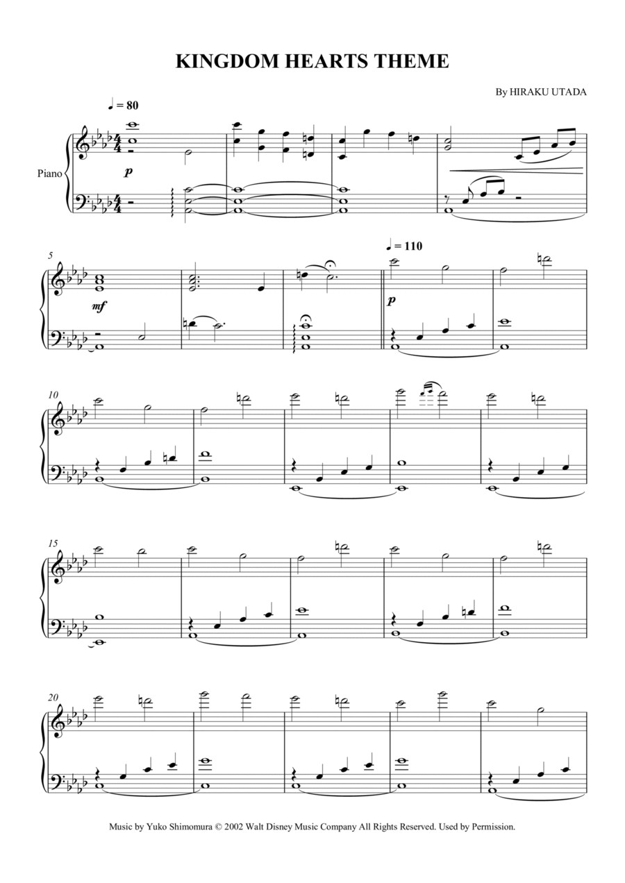 Kingdom Hearts Theme Piano Solo scores gallery preview page 1